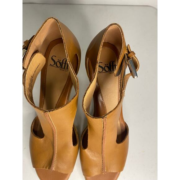 Sofft Dabney Brown Leather Open Toe Pumps Heels Womens Sandal Wooden Size 8.5 - Picture 4 of 12